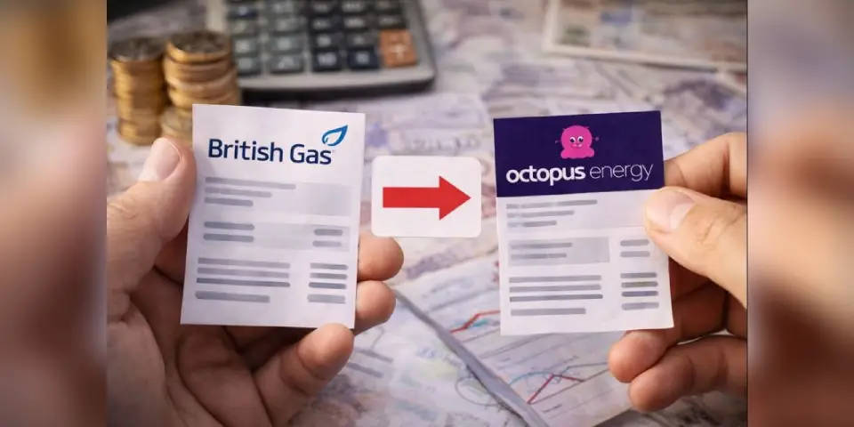 UK resident reviewing energy bills and comparing suppliers on a laptop